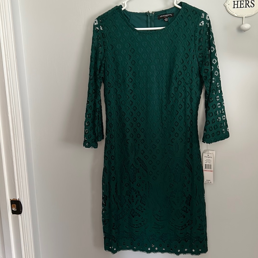 Sharagano Hunter Lace 3/4 Sleeve Lace Dress